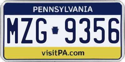 PA license plate MZG9356