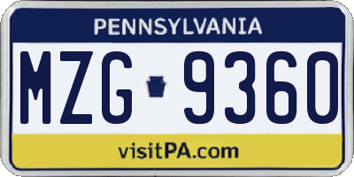 PA license plate MZG9360