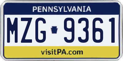 PA license plate MZG9361