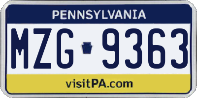 PA license plate MZG9363