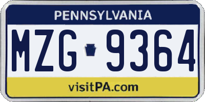 PA license plate MZG9364
