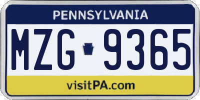 PA license plate MZG9365