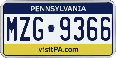 PA license plate MZG9366