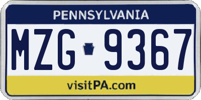 PA license plate MZG9367