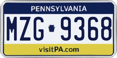 PA license plate MZG9368