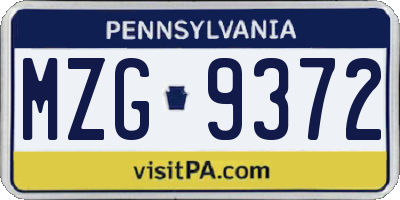 PA license plate MZG9372