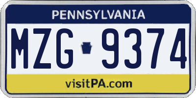 PA license plate MZG9374