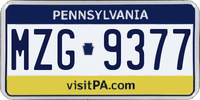 PA license plate MZG9377