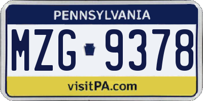 PA license plate MZG9378
