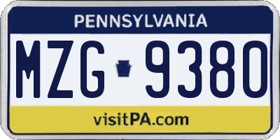 PA license plate MZG9380