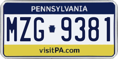 PA license plate MZG9381