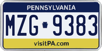 PA license plate MZG9383