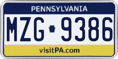 PA license plate MZG9386