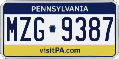 PA license plate MZG9387