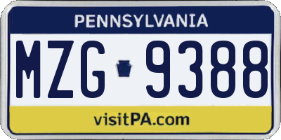 PA license plate MZG9388