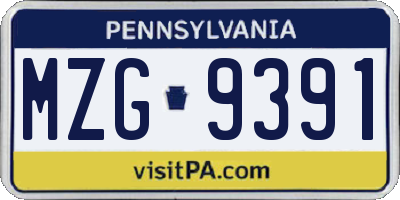 PA license plate MZG9391