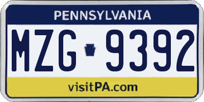 PA license plate MZG9392