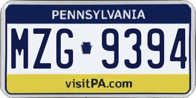 PA license plate MZG9394