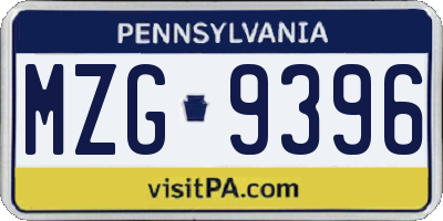 PA license plate MZG9396