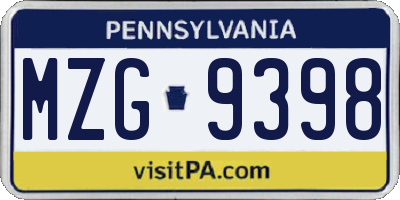 PA license plate MZG9398