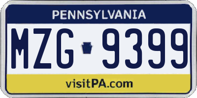 PA license plate MZG9399