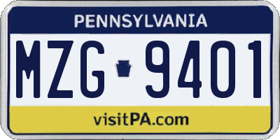 PA license plate MZG9401