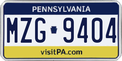 PA license plate MZG9404