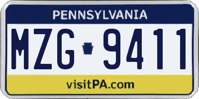 PA license plate MZG9411