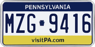 PA license plate MZG9416