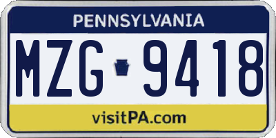 PA license plate MZG9418