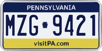 PA license plate MZG9421