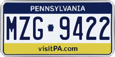 PA license plate MZG9422
