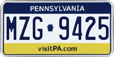 PA license plate MZG9425