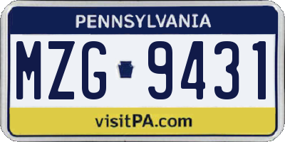 PA license plate MZG9431