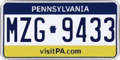 PA license plate MZG9433