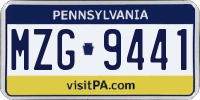 PA license plate MZG9441