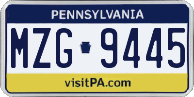PA license plate MZG9445