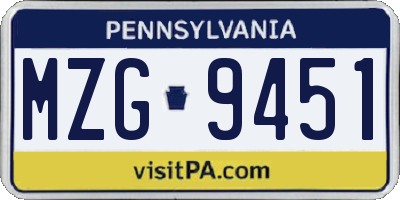PA license plate MZG9451