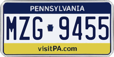 PA license plate MZG9455
