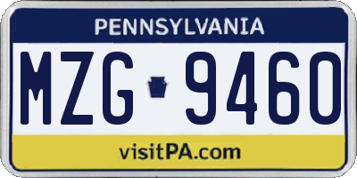 PA license plate MZG9460