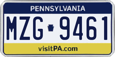 PA license plate MZG9461