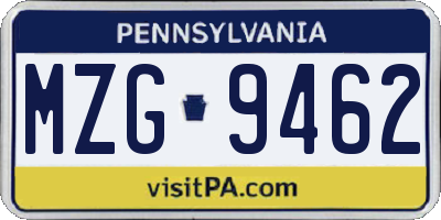 PA license plate MZG9462