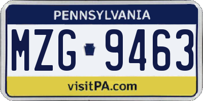PA license plate MZG9463
