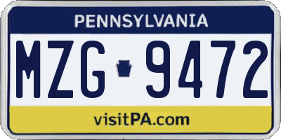 PA license plate MZG9472