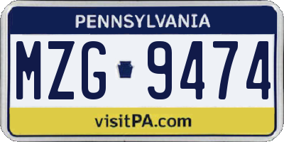 PA license plate MZG9474