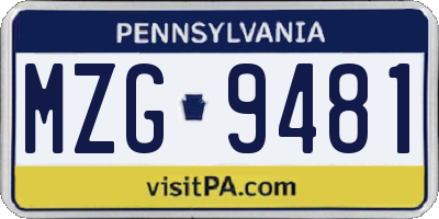PA license plate MZG9481