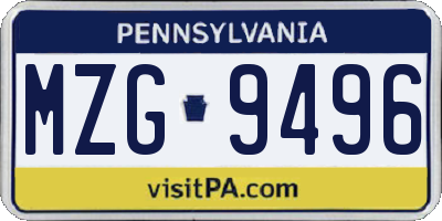 PA license plate MZG9496