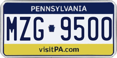 PA license plate MZG9500