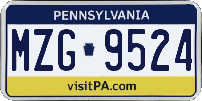 PA license plate MZG9524