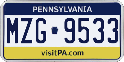 PA license plate MZG9533